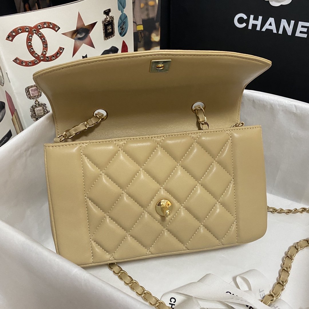 Chanel Quilted Gold Beige Flap Bag