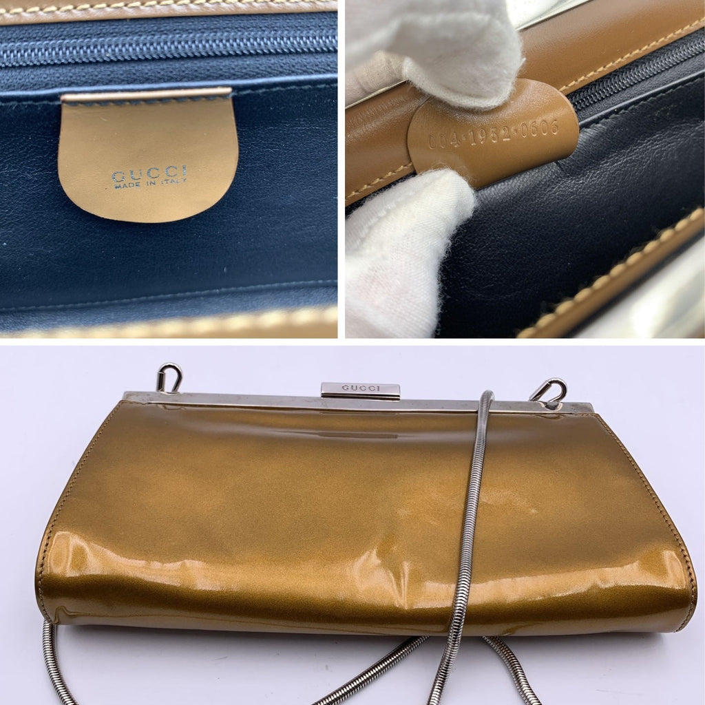 Gucci Vintage Metallic Patent Leather Evening Clutch Shoulder Bag