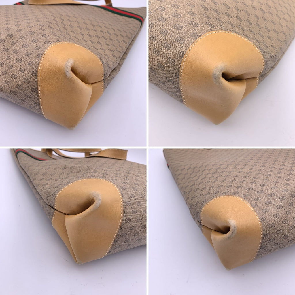 Gucci Vintage Beige GG Monogram Canvas Tote Shopping Bag Stripes