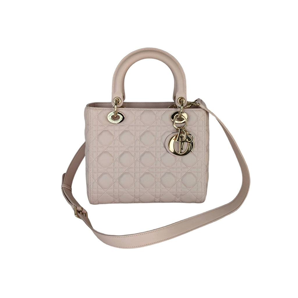 Christian Dior Powder Pink Cannage Lambskin Medium Lady Dior
