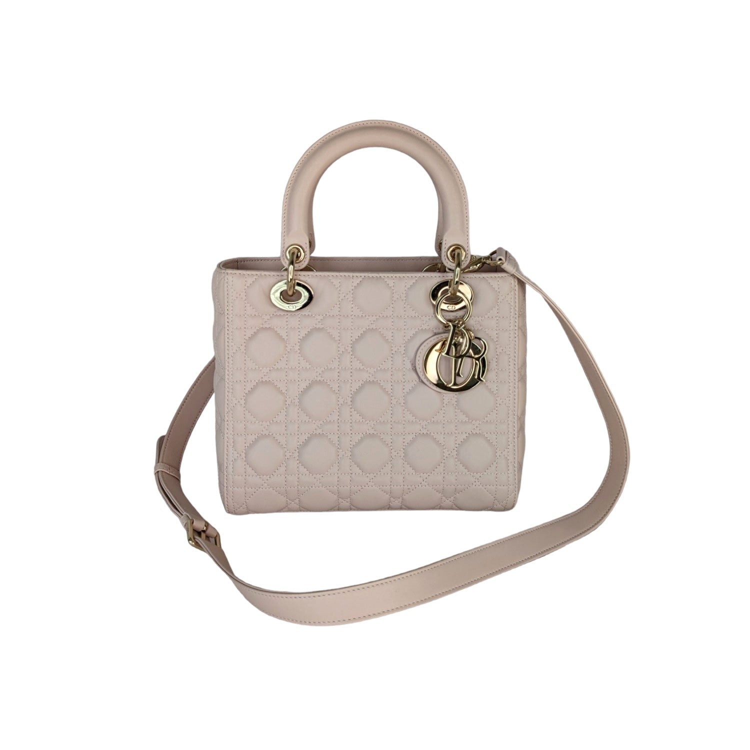 Christian Dior Powder Pink Cannage Lambskin Medium Lady Dior