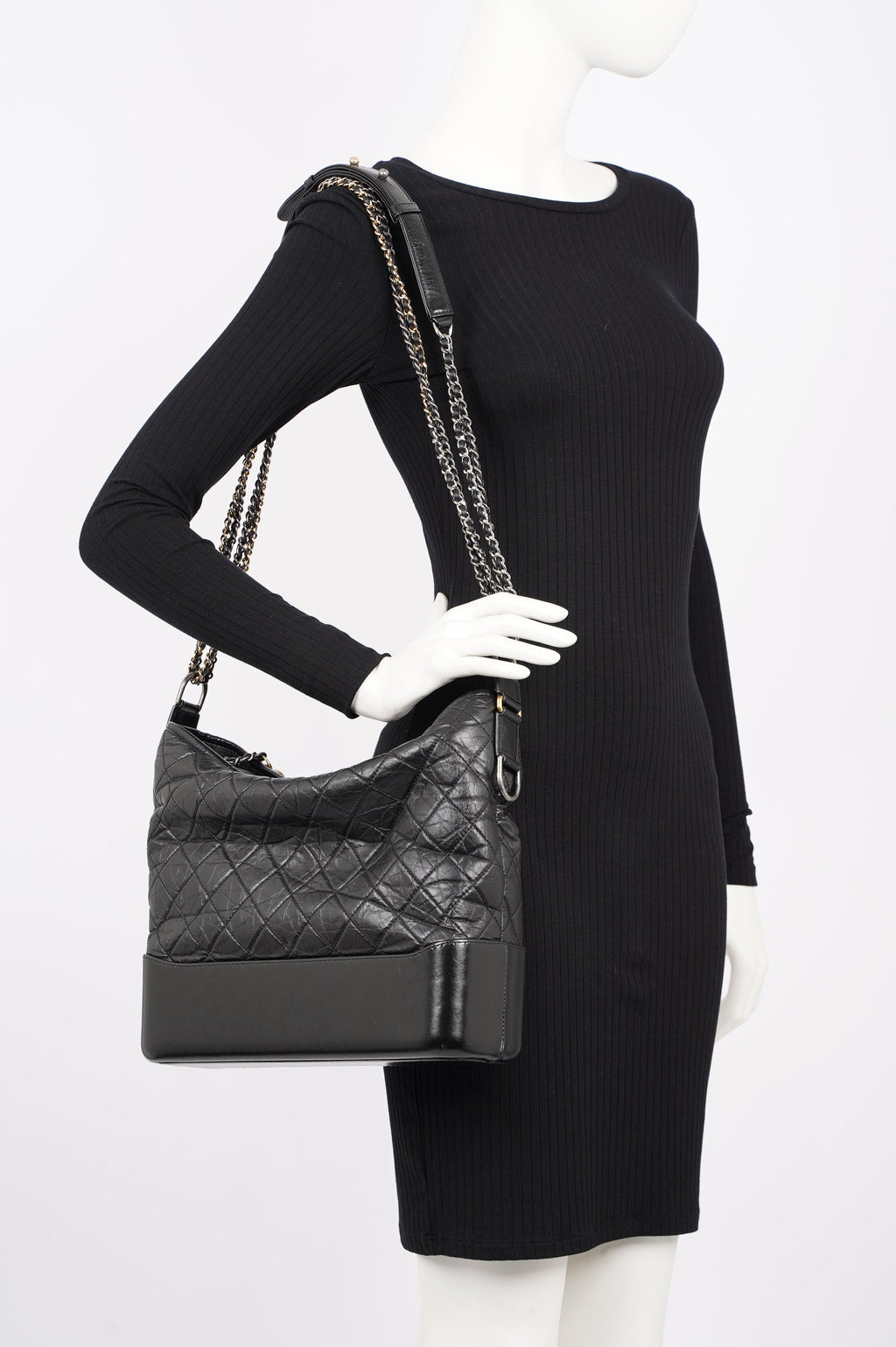 Chanel Womens Gabrielle Hobo Bag Black Lambskin Large