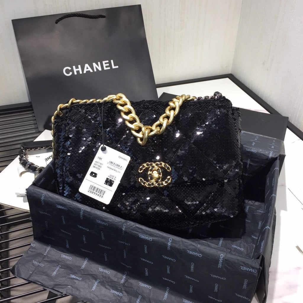 Chanel sequin 19 Flap Bag Black