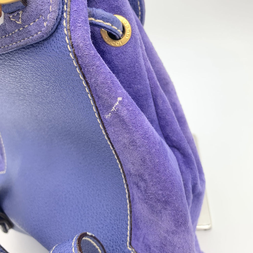 Gucci Vintage Perwinkle Suede Bamboo Small Backpack Shoulder Bag