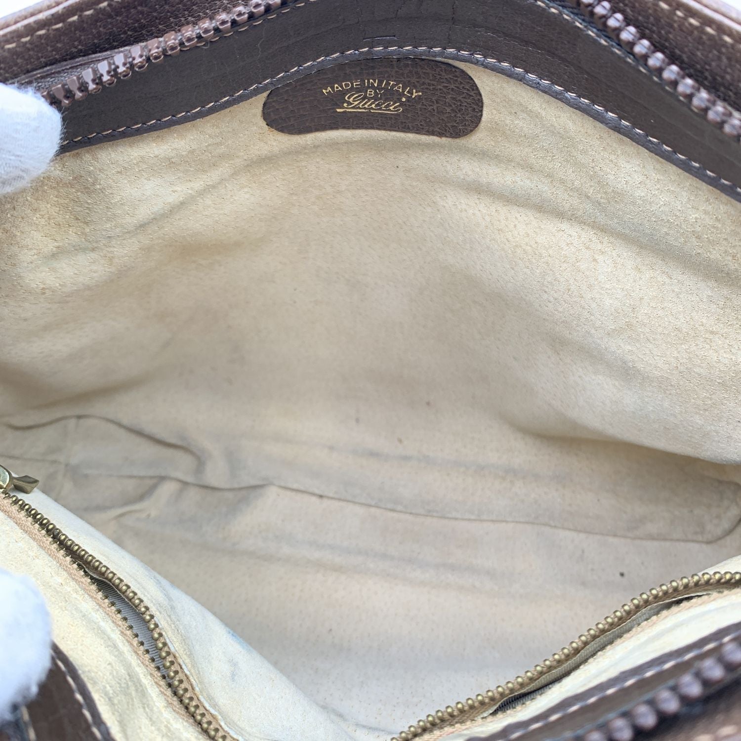 Gucci Vintage Brown Leather Bucket Web Stripes Shoulder Bag