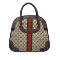 Gucci Vintage Brown Monogram Canvas Satchel Handbag with Stripes