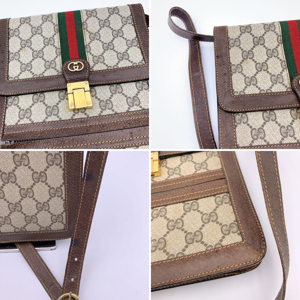 Gucci Vintage Monogram Canvas Vertical Shoulder Bag with Stripes