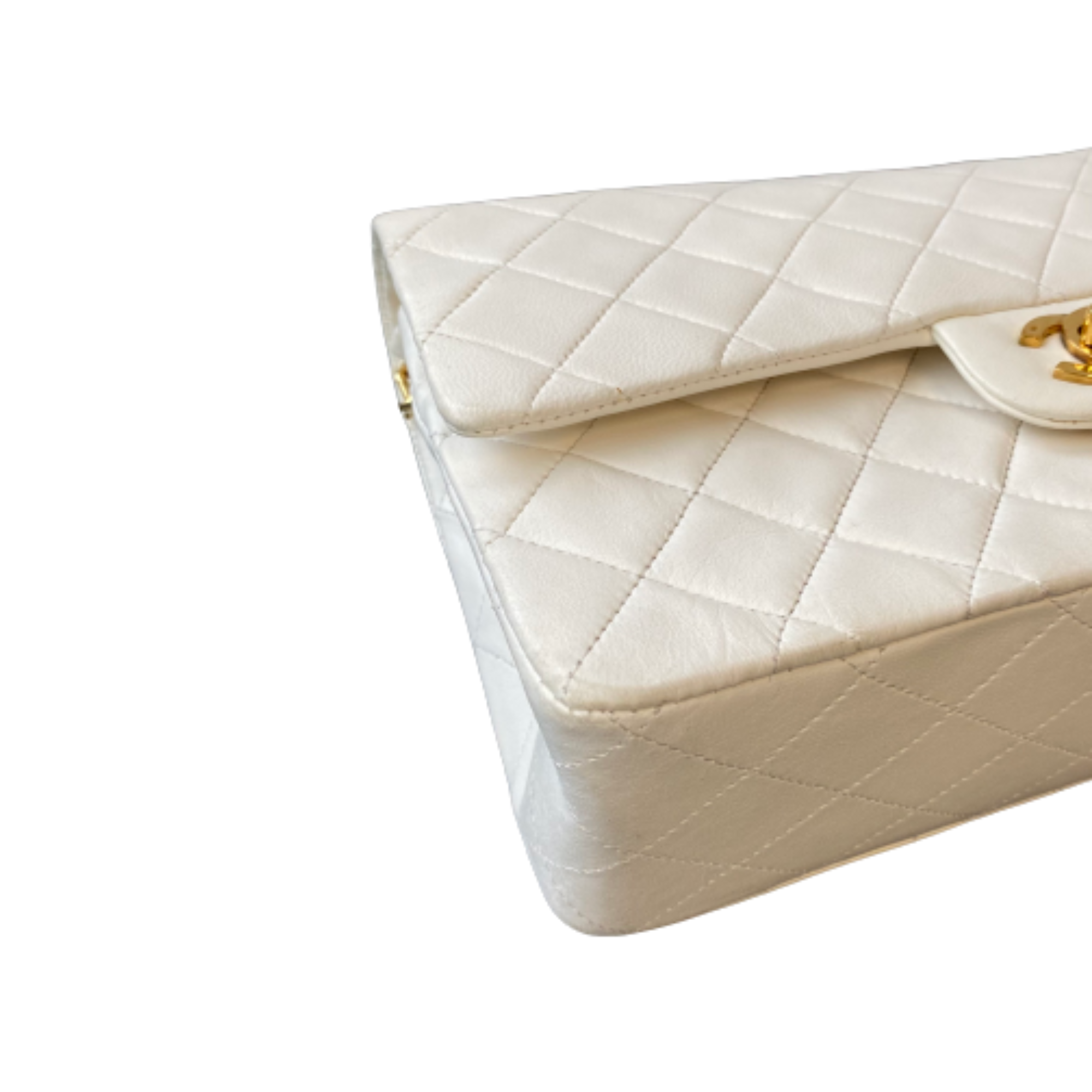 Chanel White Leather Double flap shoulder bag