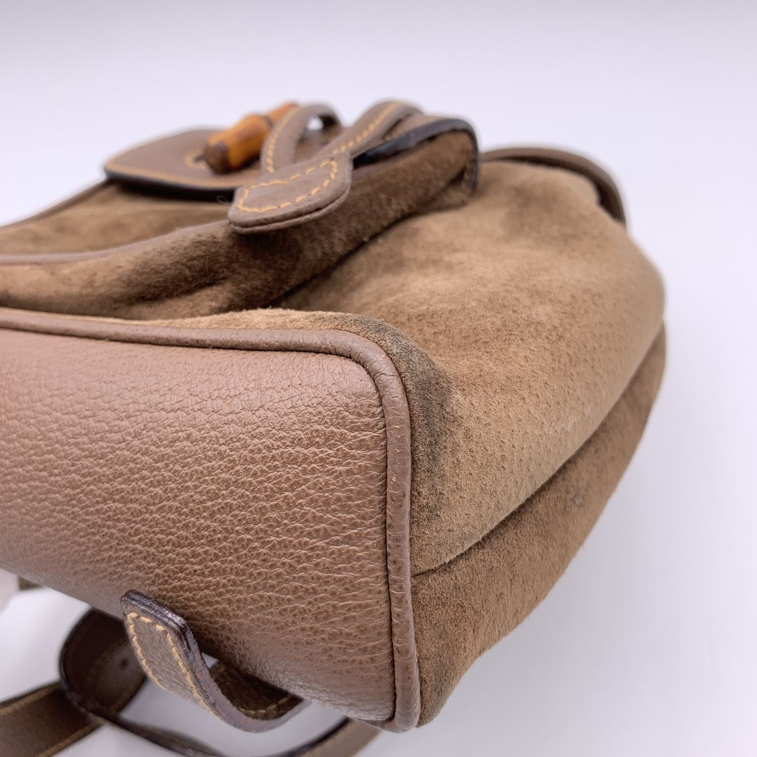 Gucci Vintage Brown Suede Bamboo Small Backpack Shoulder Bag