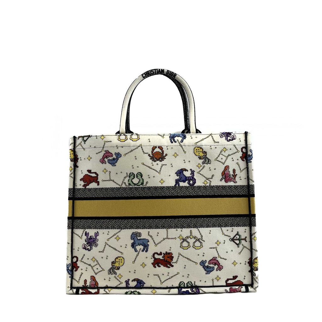 DIOR - NEW 2022 Large Pixel Zodiac Embroidered Canvas Book Tote