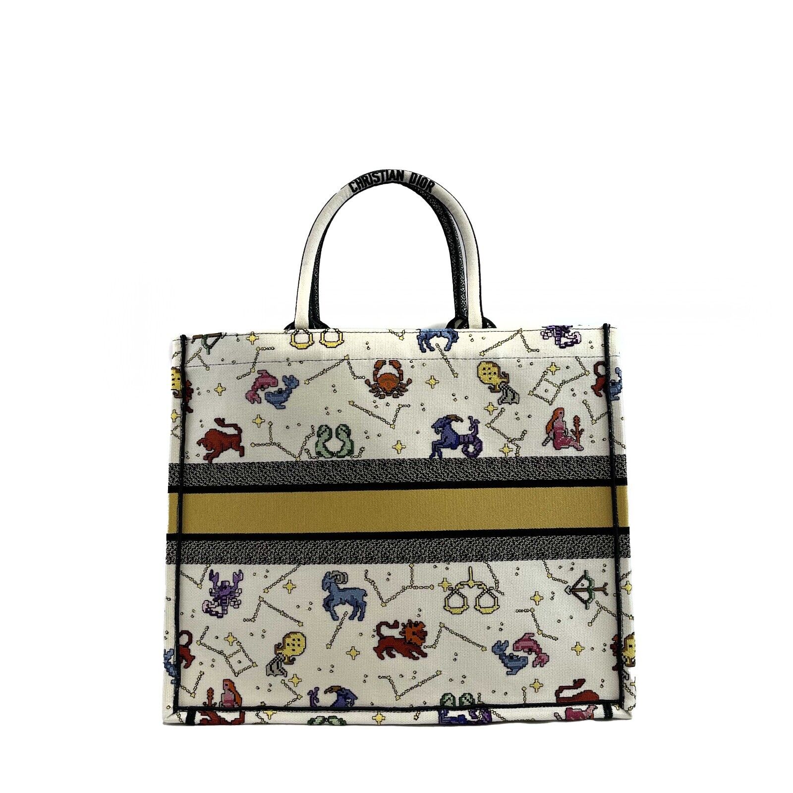 DIOR - NEW 2022 Large Pixel Zodiac Embroidered Canvas Book Tote