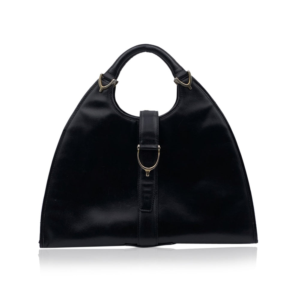 Gucci Vintage Black Leather Stirrup Hobo Bag Handbag