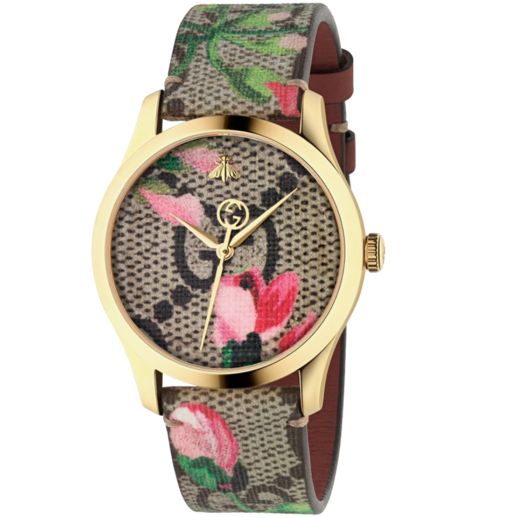 Gucci G-Timeless Ladies Pink Blooms Canvas Watch YA1264038A
