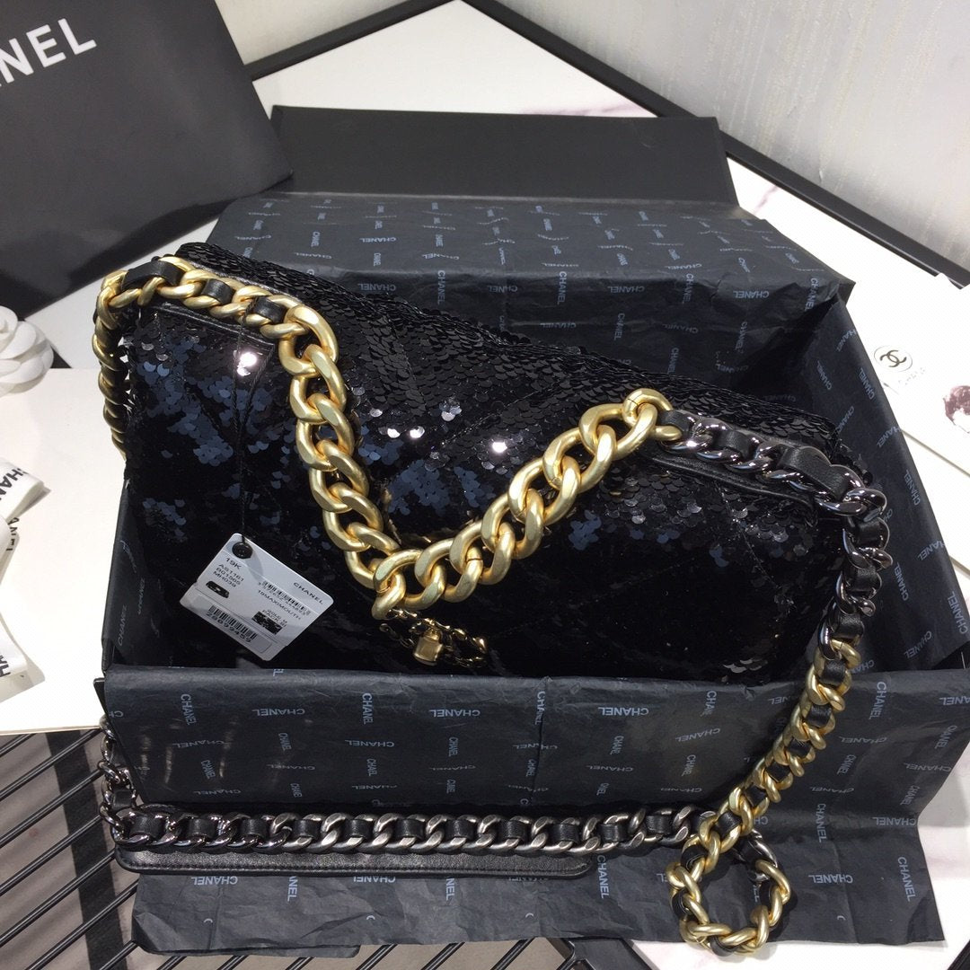 Chanel sequin 19 Flap Bag Black
