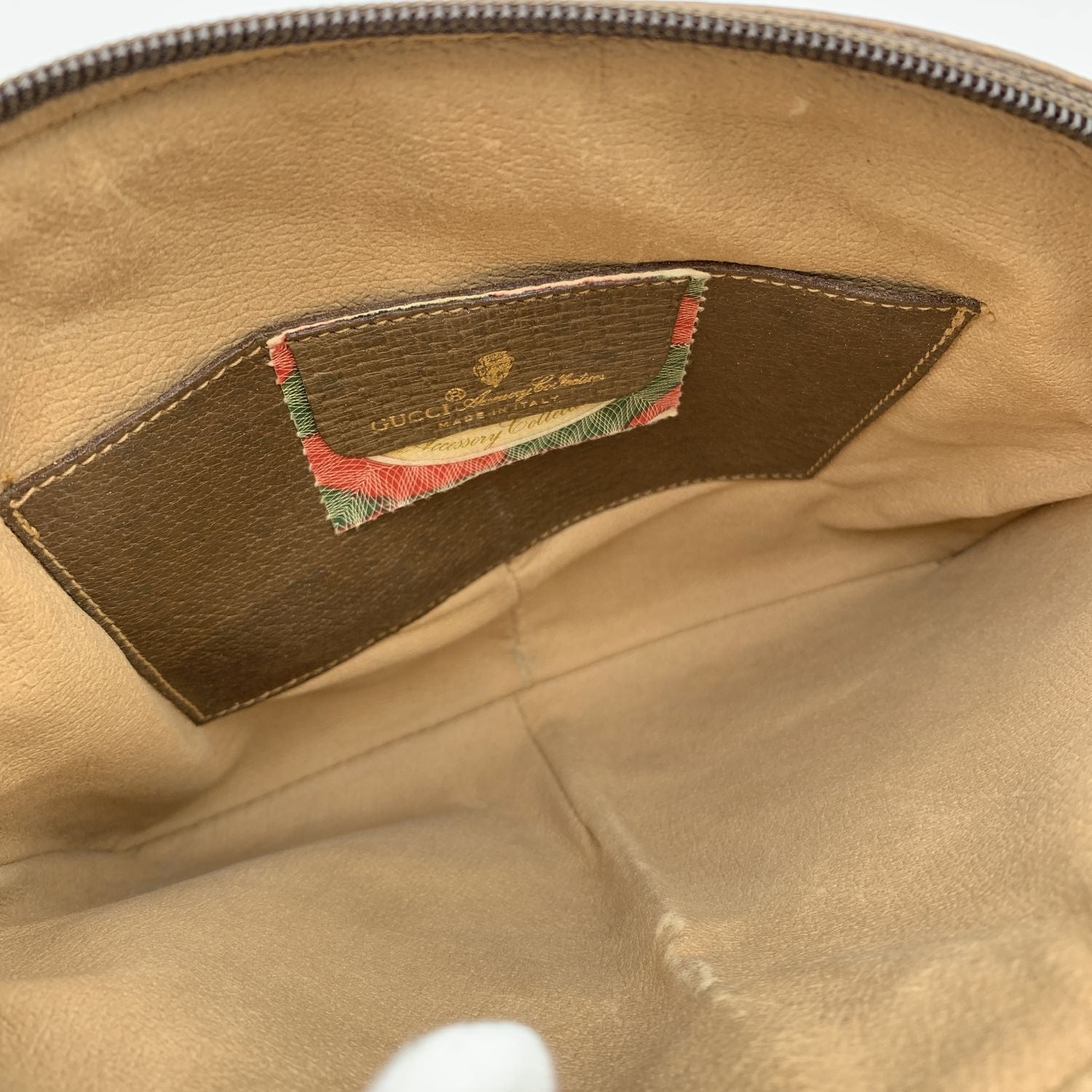 Gucci Vintage Beige Monogram Canvas Small Web Crossbody Bag