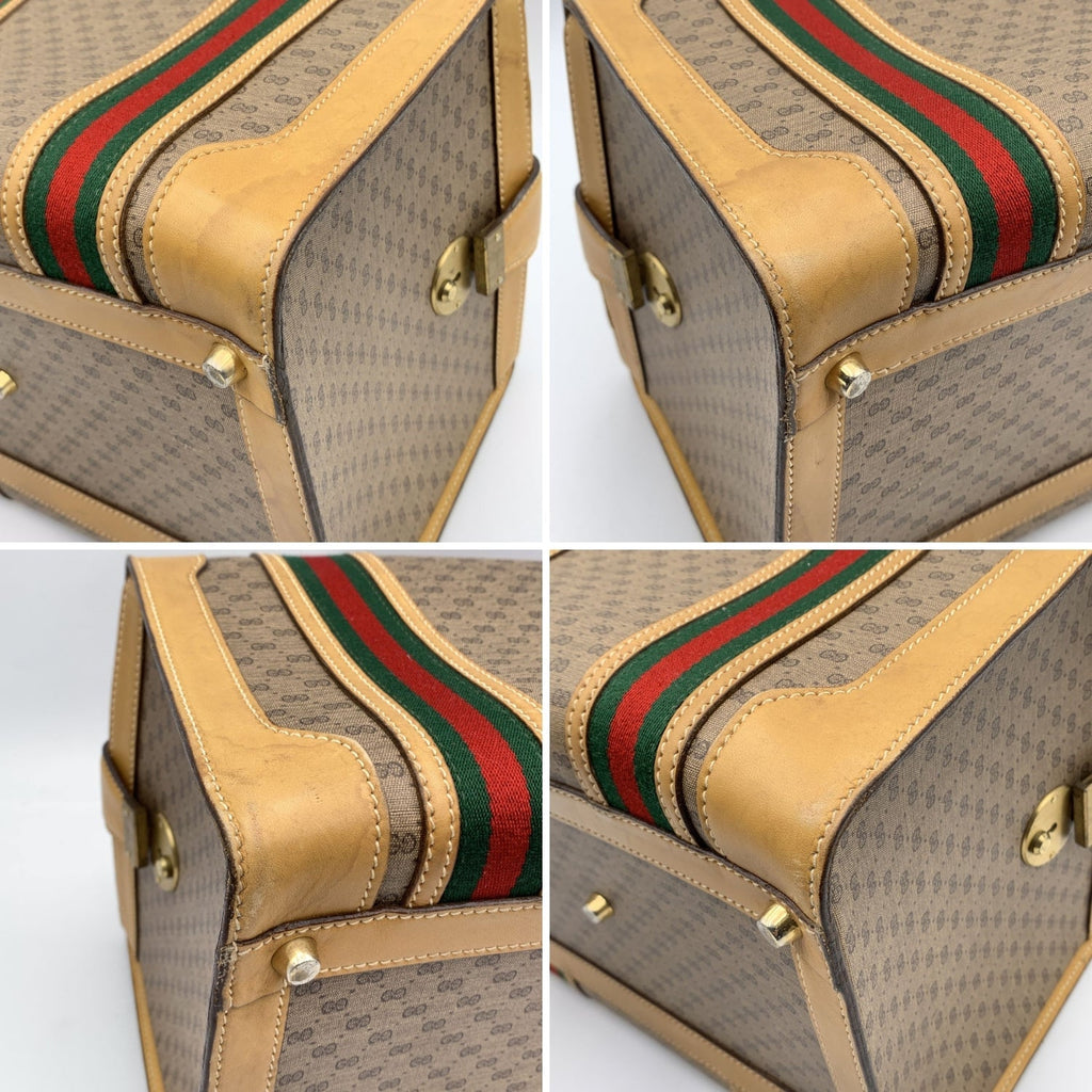 Gucci Vintage Beige Monogram Canvas Train Case Bag with Stripes