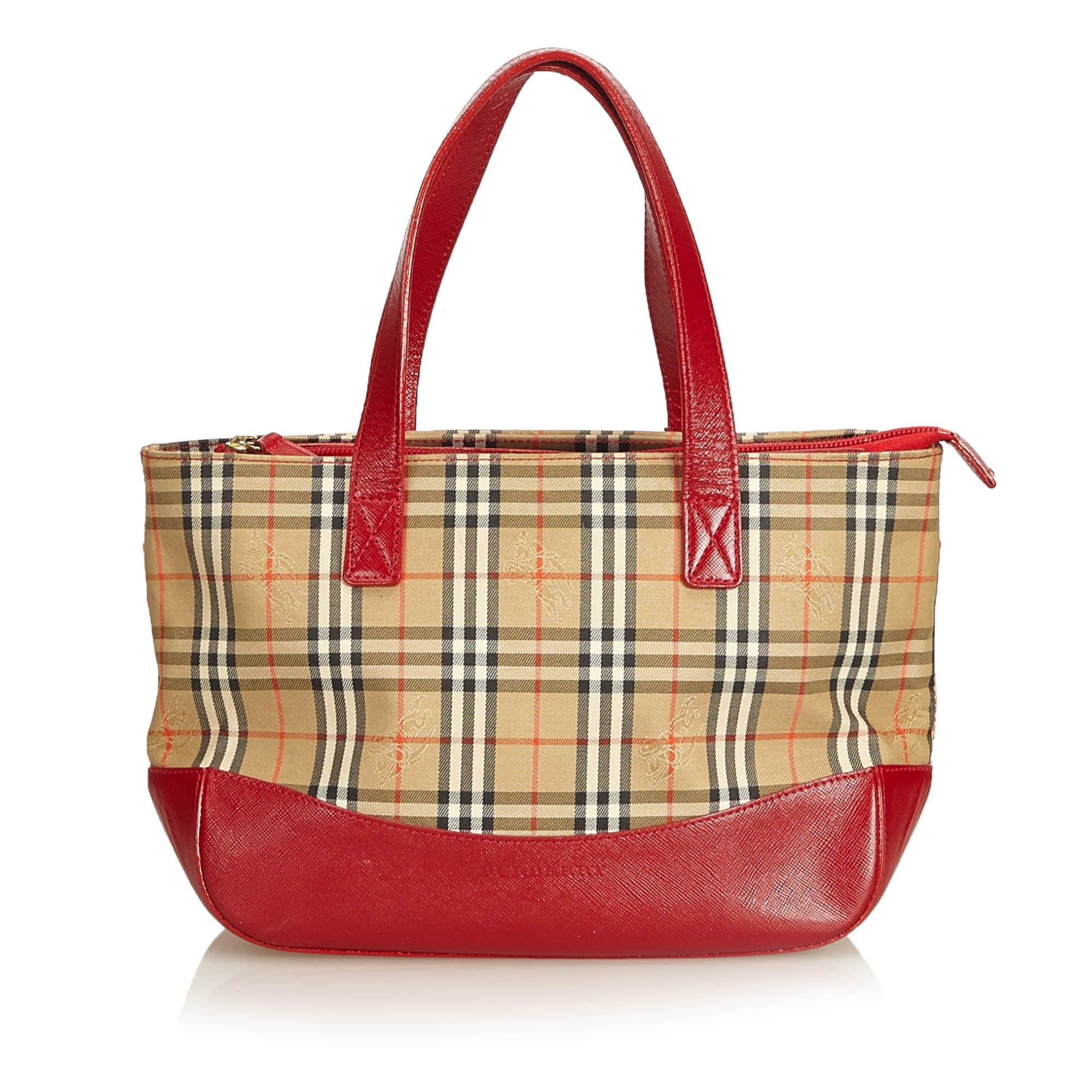 Pre-Loved Burberry Brown Beige Canvas Fabric Plaid Handbag United Kingdom