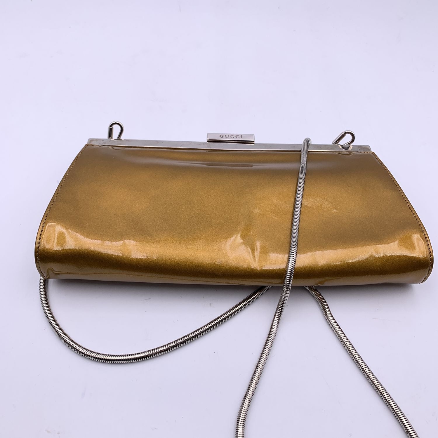 Gucci Vintage Metallic Patent Leather Evening Clutch Shoulder Bag