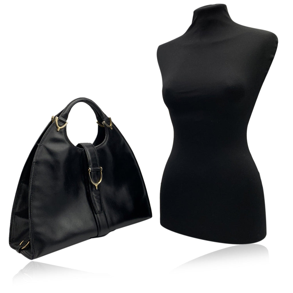 Gucci Vintage Black Leather Stirrup Hobo Bag Handbag
