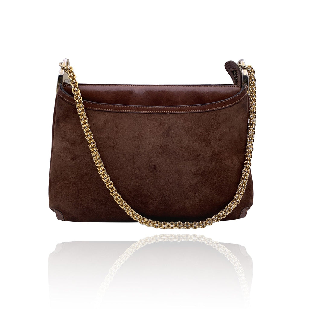 Gucci Vintage Brown Suede Shoulder Bag with Chain Strap
