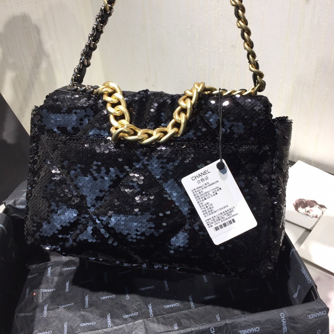 Chanel sequin 19 Flap Bag Black