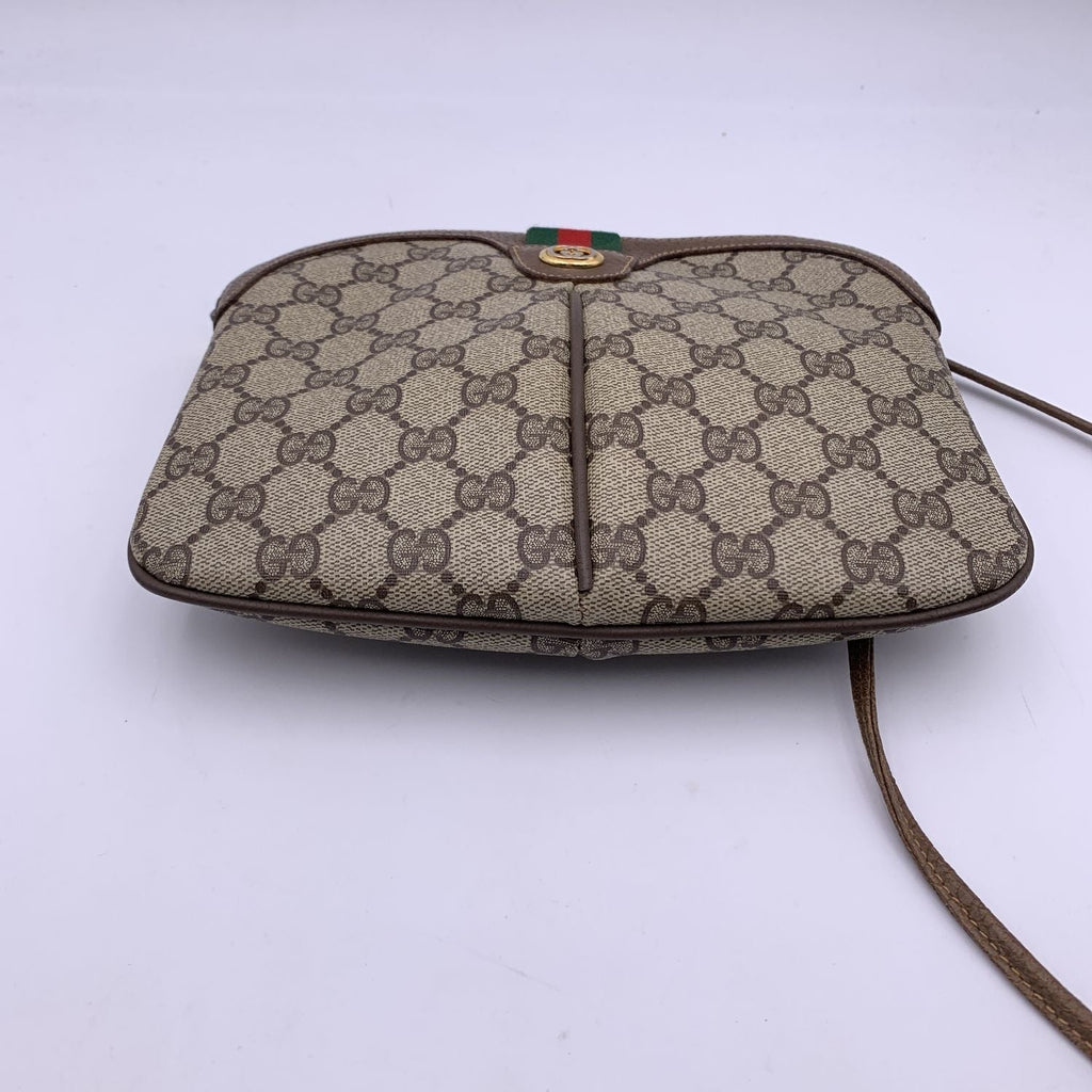 Gucci Vintage Beige Monogram Canvas Small Web Crossbody Bag