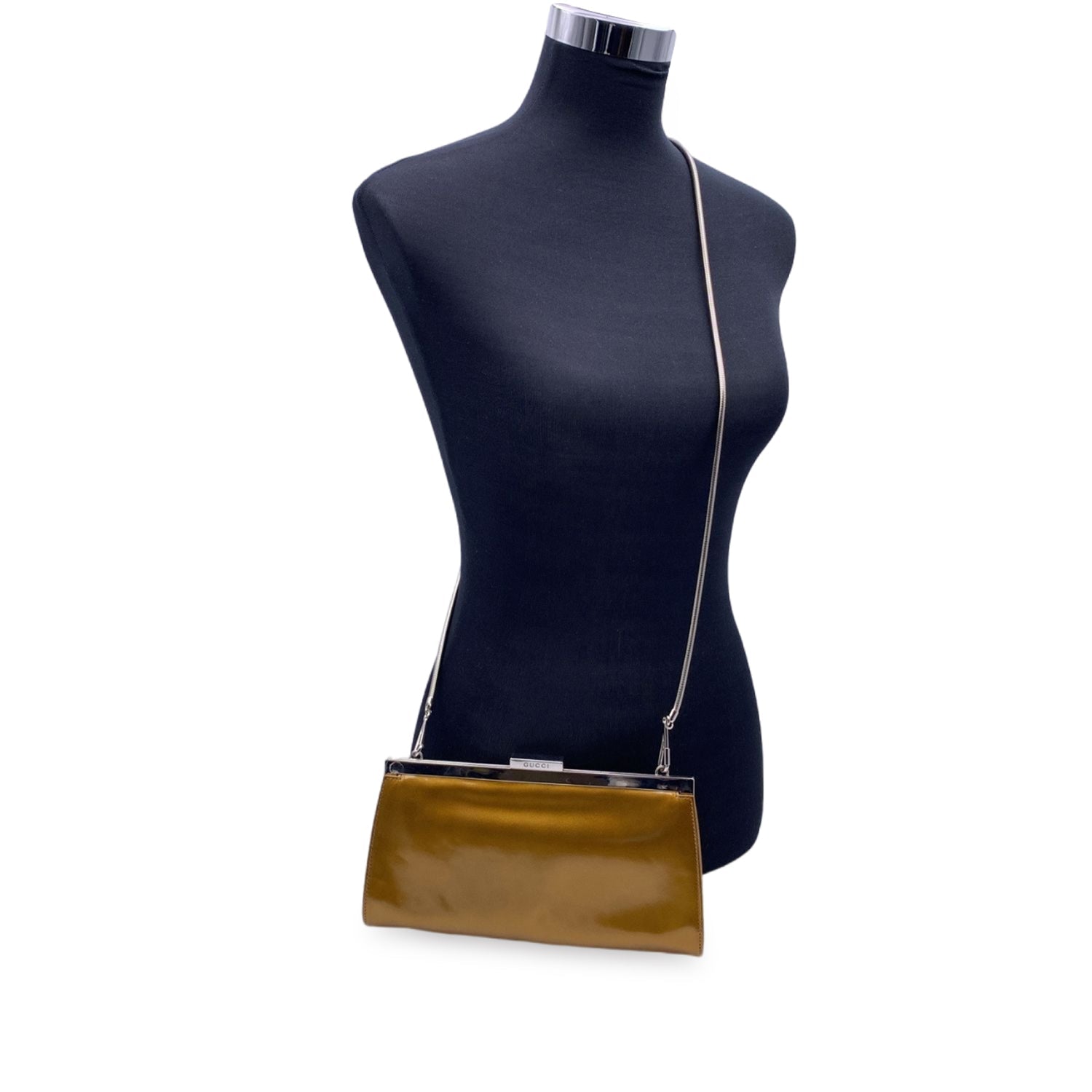 Gucci Vintage Metallic Patent Leather Evening Clutch Shoulder Bag