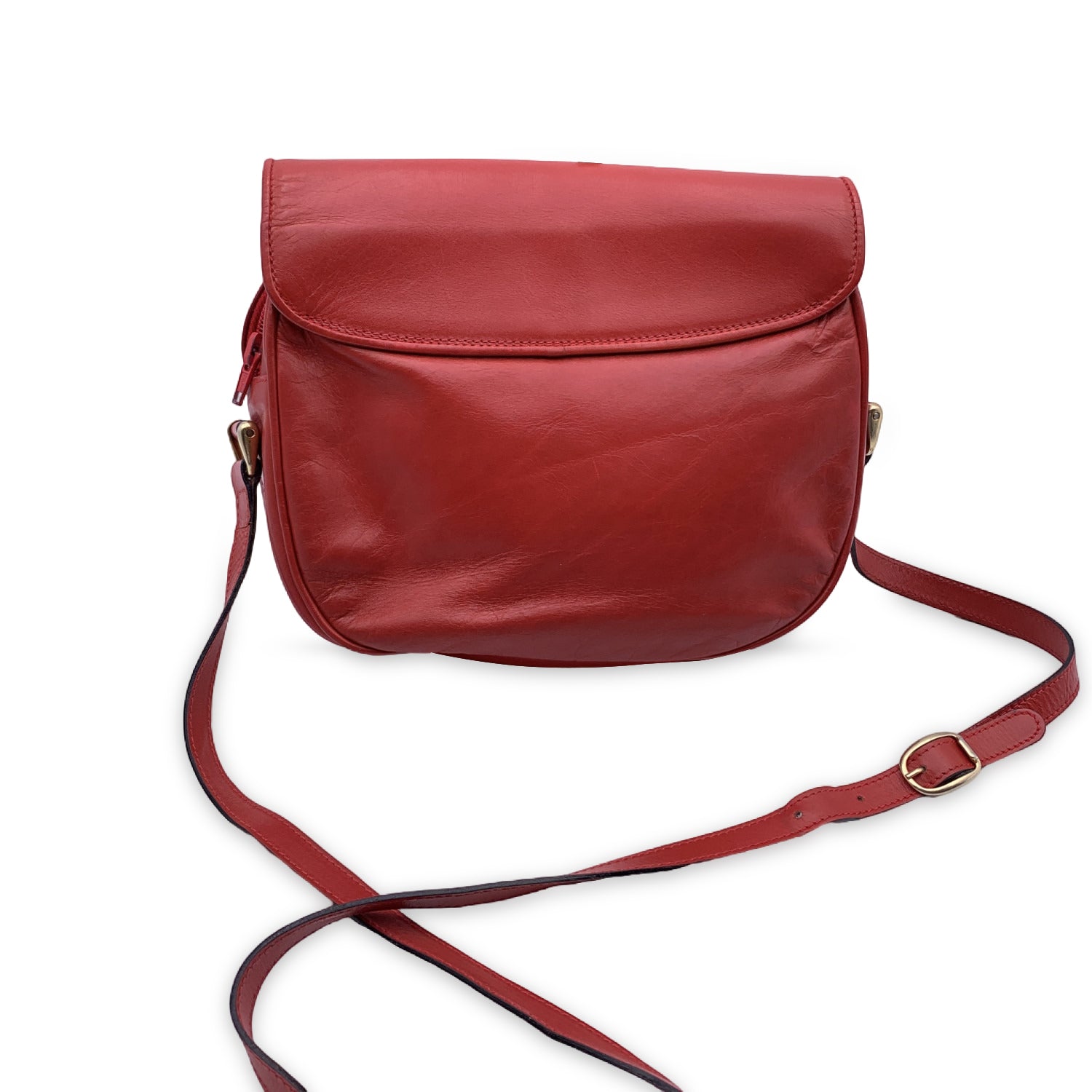 Gucci Vintage Red Leather Flap Crossbody Messenger Bag