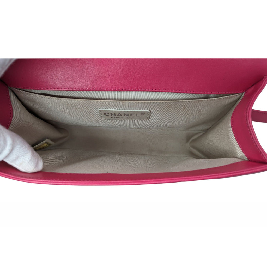 Chanel 2014 Quilted Lambskin Old Medium Boy Flap Pink