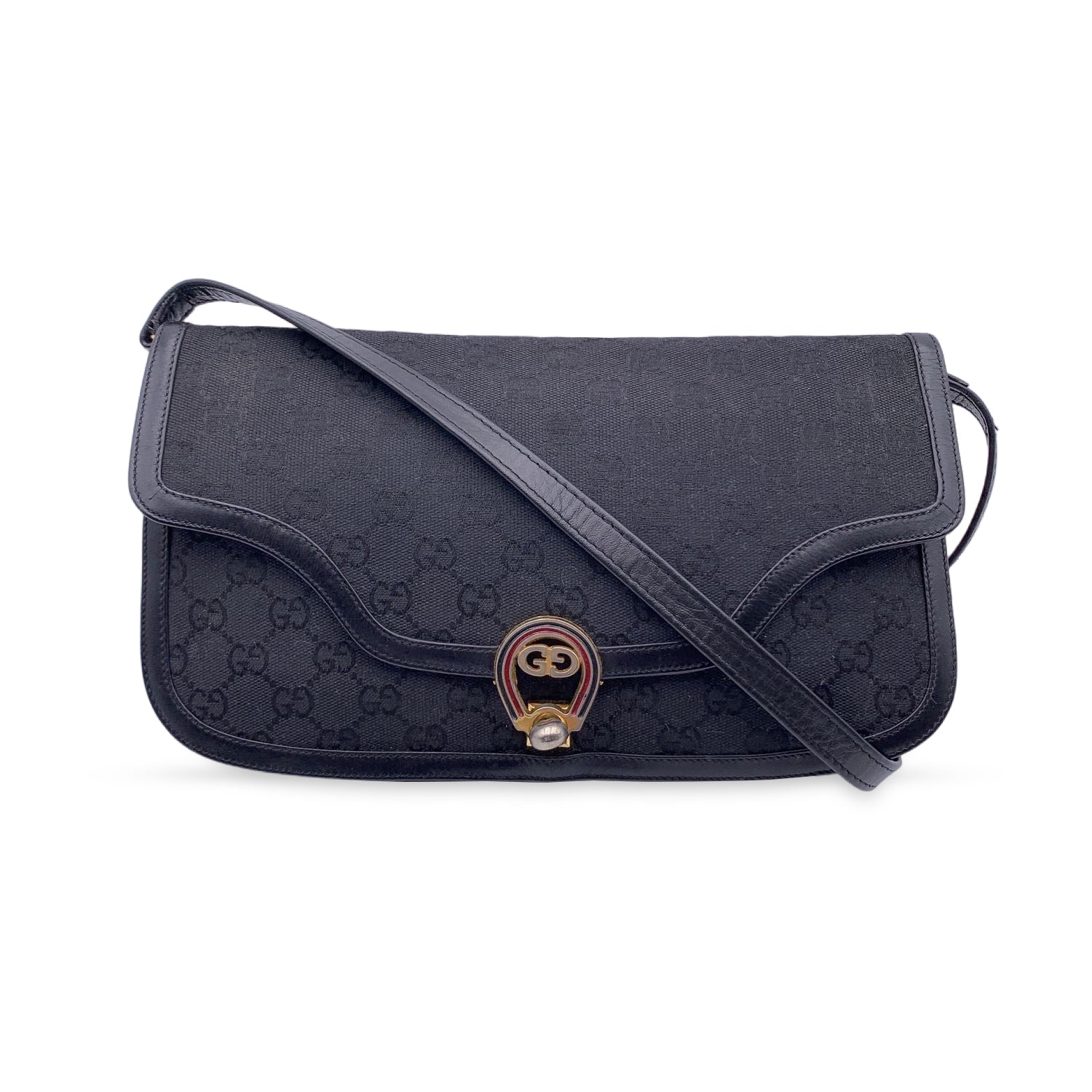 Gucci Vintage Black Monogram Canvas Convertible Shoulder Bag