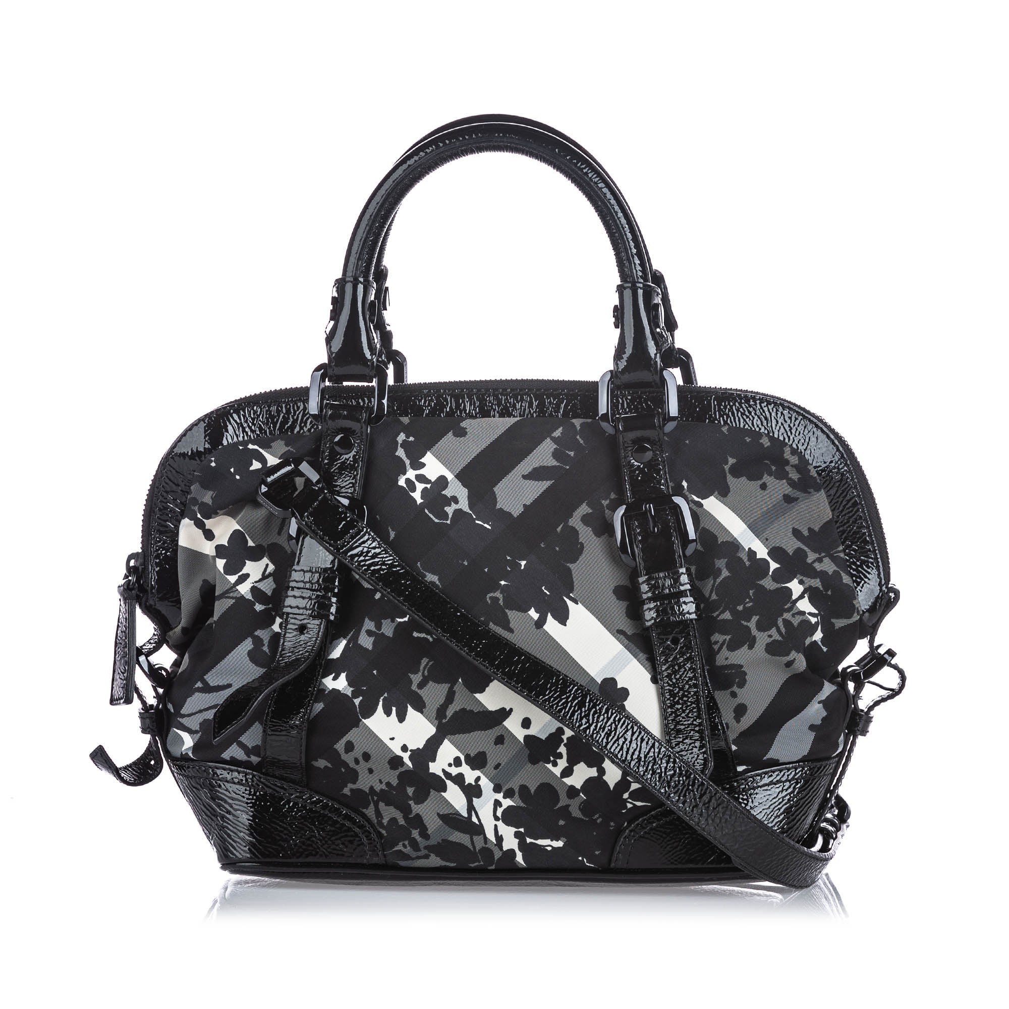Pre-Loved Burberry Black Nylon Fabric Beat Check Printed Satchel Italy