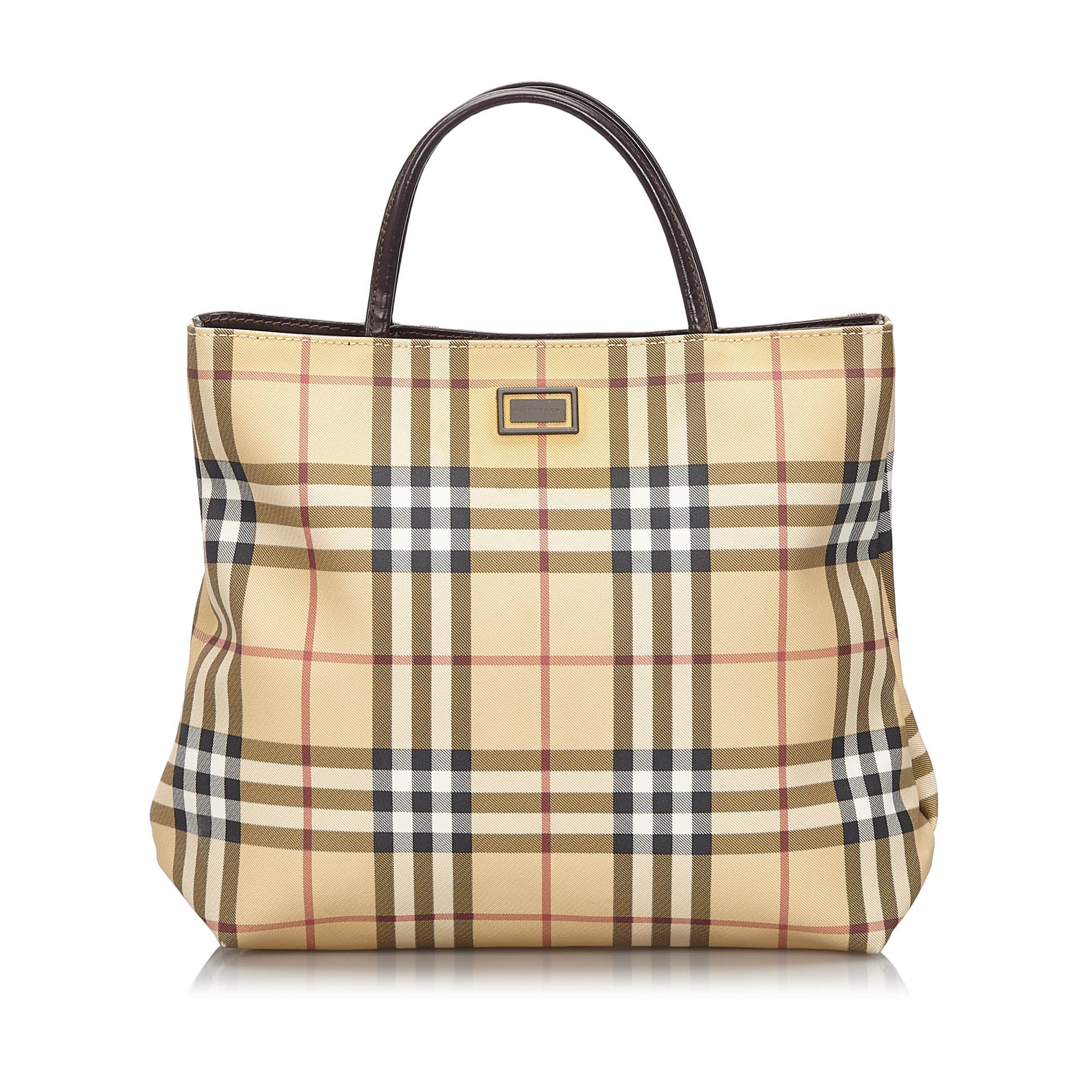 Pre-Loved Burberry Brown Beige Canvas Fabric House Check Handbag United Kingdom