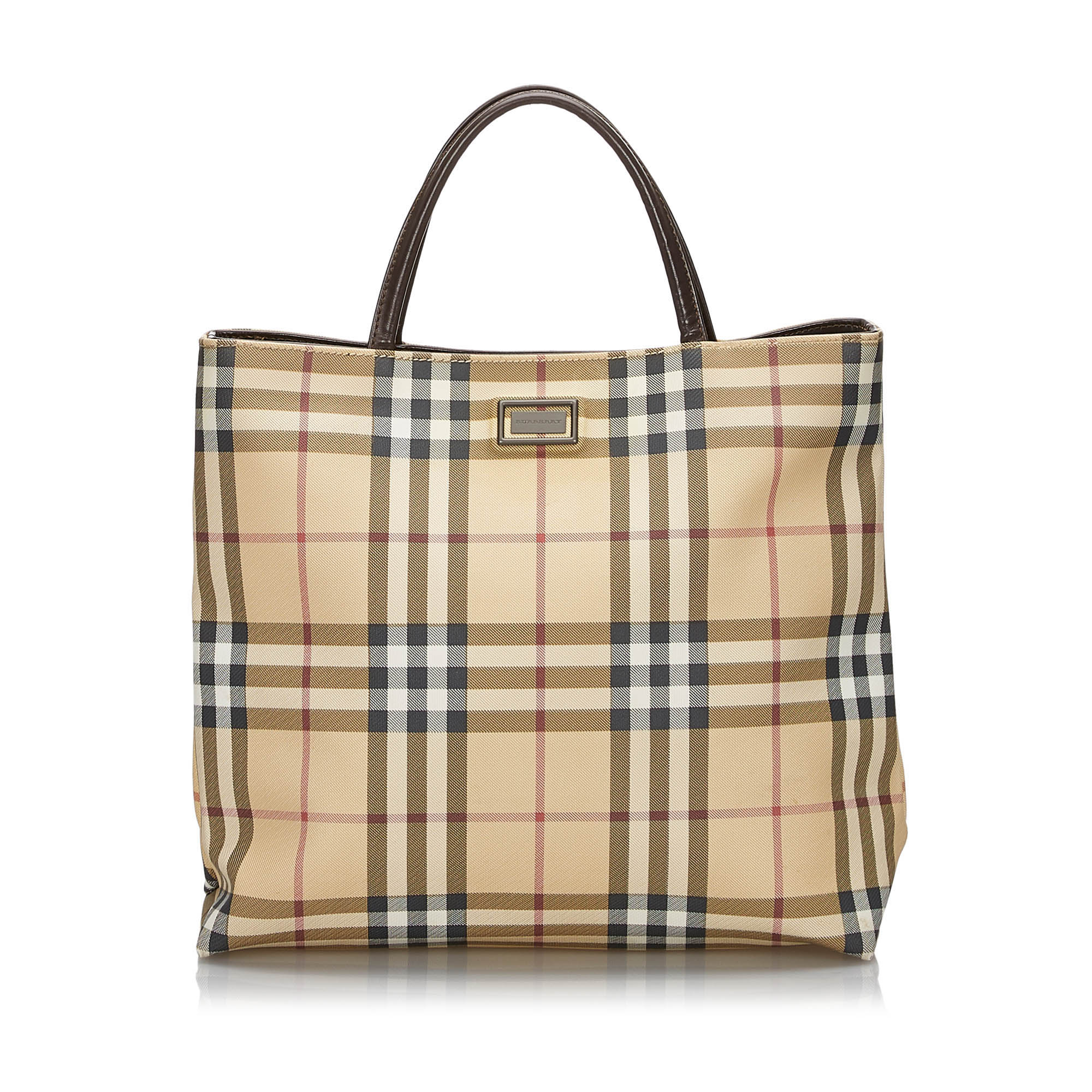Pre-Loved Burberry Brown Beige Canvas Fabric House Check Handbag United Kingdom