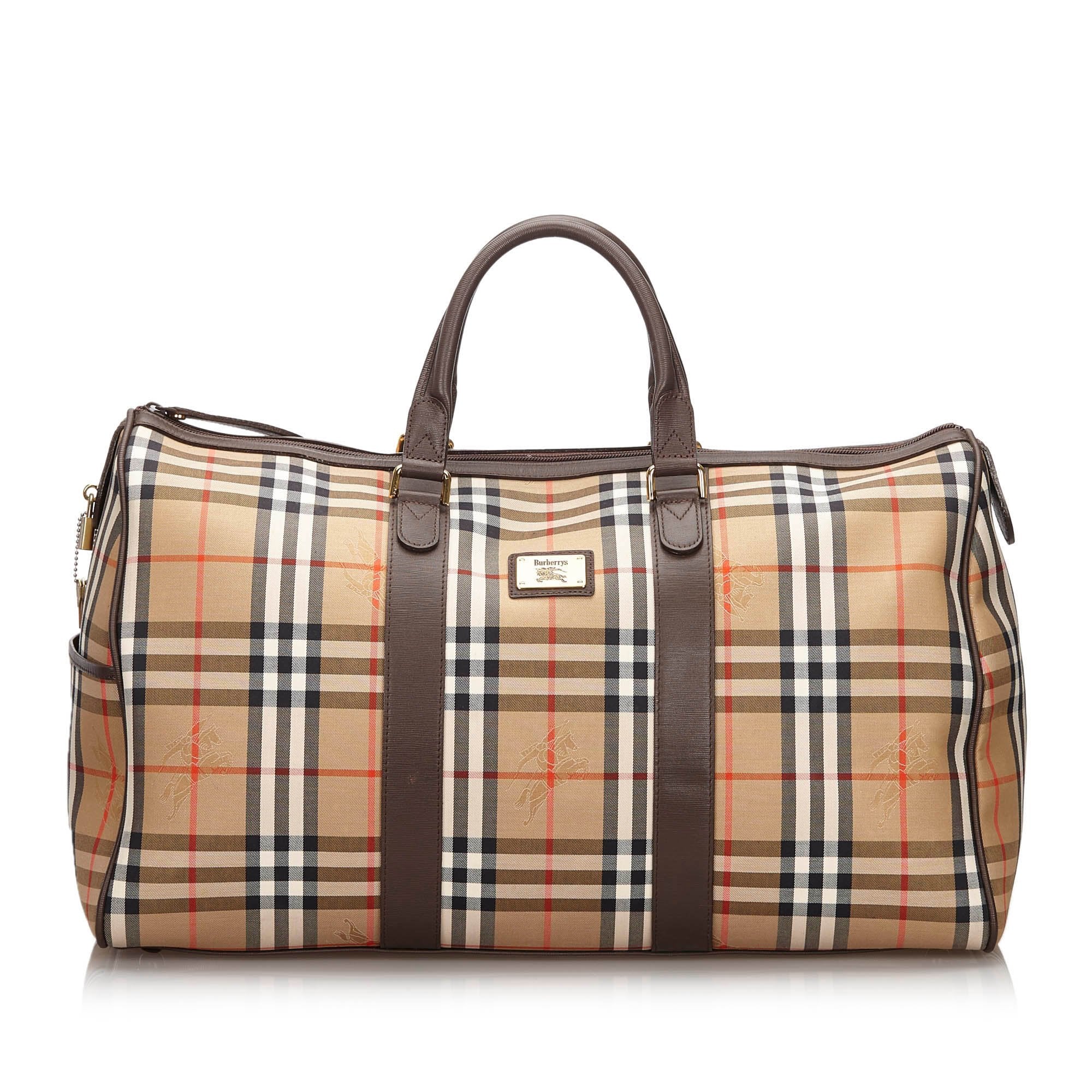 Pre-Loved Burberry Brown Haymarket Check Canvas Travel Bag United Kingdom