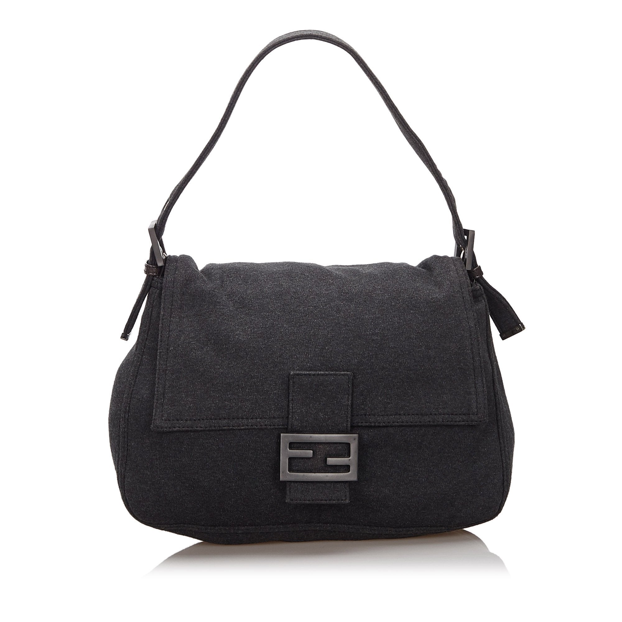 Pre-Loved Fendi Gray Dark Cotton Fabric Mamma Baguette Shoulder Bag Italy