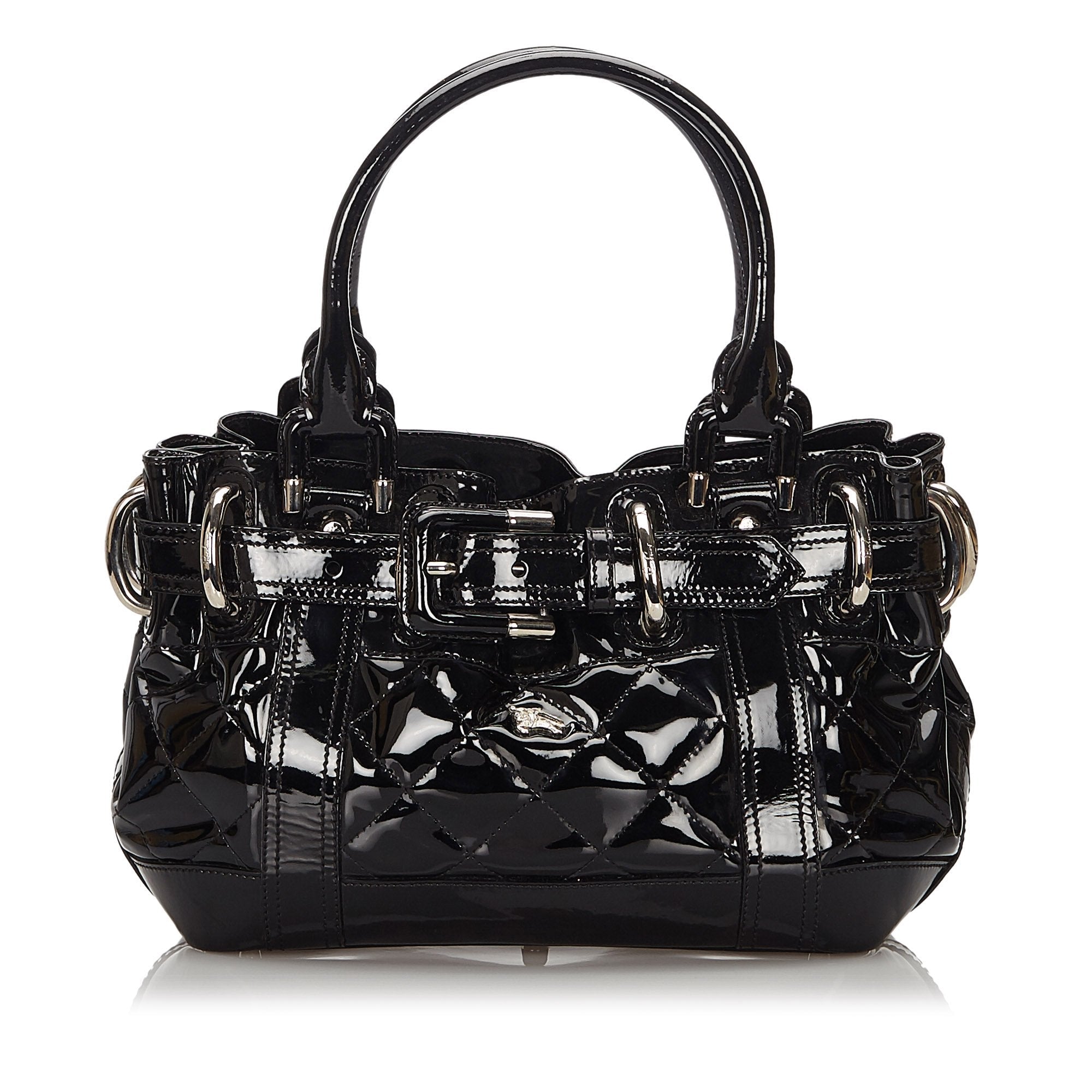 Pre-Loved Burberry Black Patent Leather Quilted Handbag United Kingdom