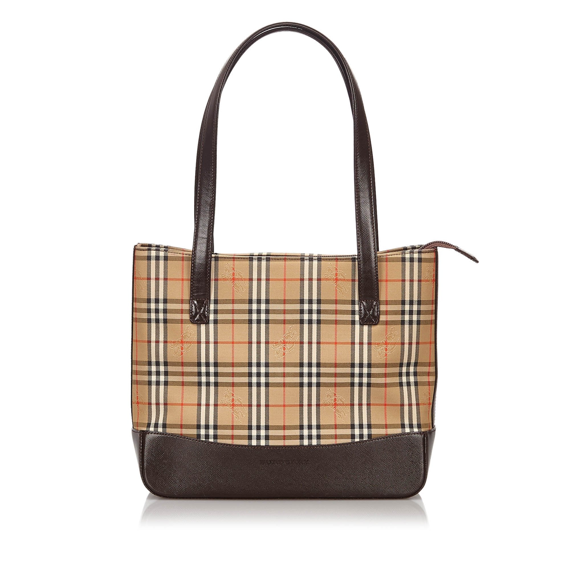 Pre-Loved Burberry Brown Haymarket Check Canvas Shoulder Bag United Kingdom