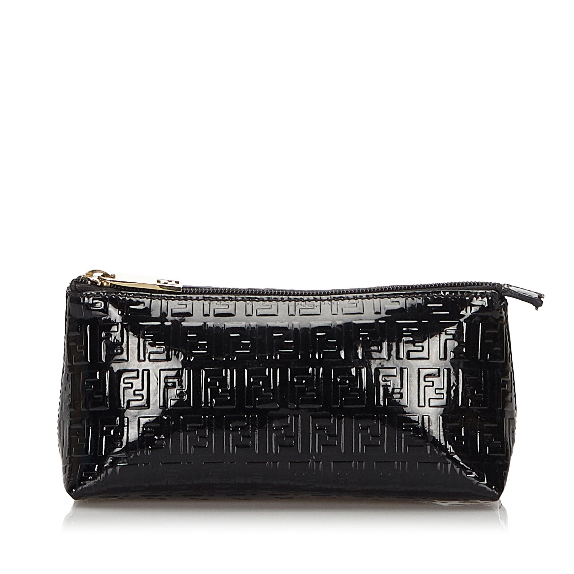Pre-Loved Fendi Black Patent Leather Zucchino Pouch Italy