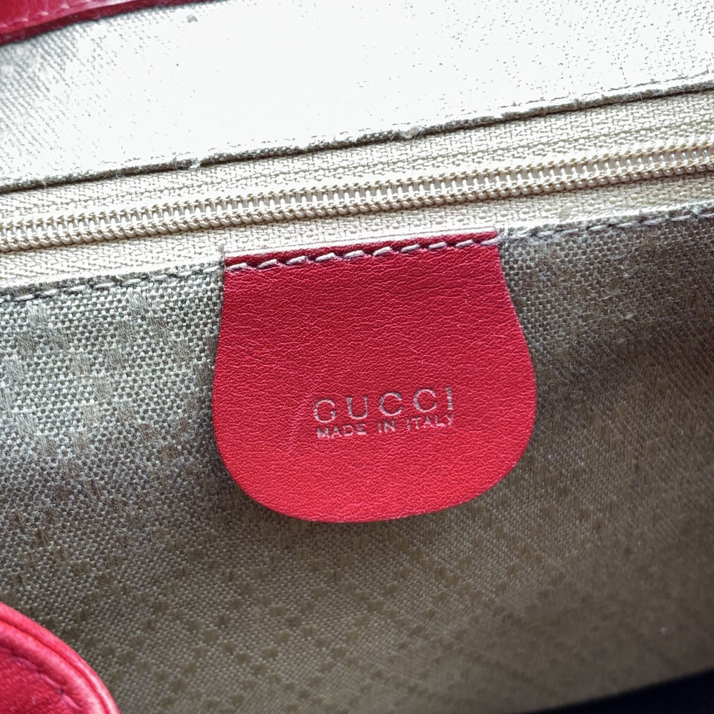 Gucci Vintage Red Leather Bamboo Backpack Shoulder Bag