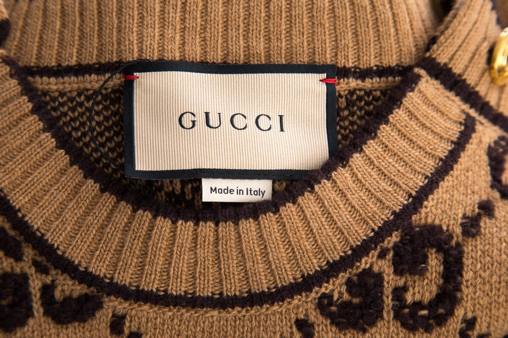 Gucci Brown Wool Monogram Dress SZ XL