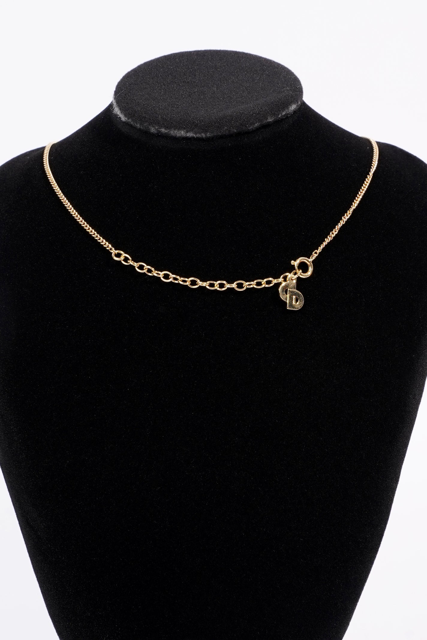 Christian Dior Heart Motif Necklace Gold Rhinestone