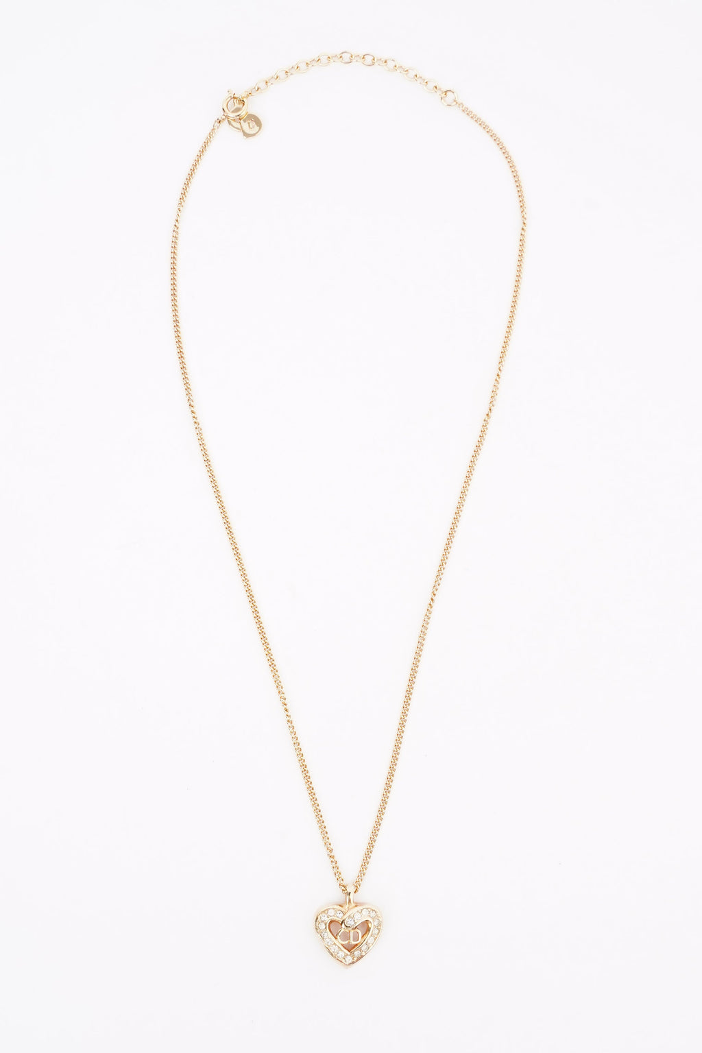 Christian Dior Heart Motif Necklace Gold Rhinestone