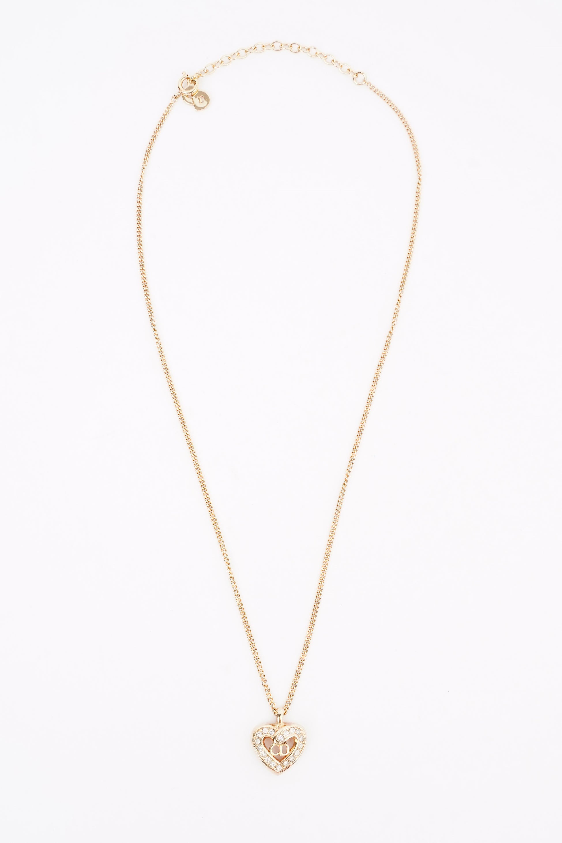 Christian Dior Heart Motif Necklace Gold Rhinestone