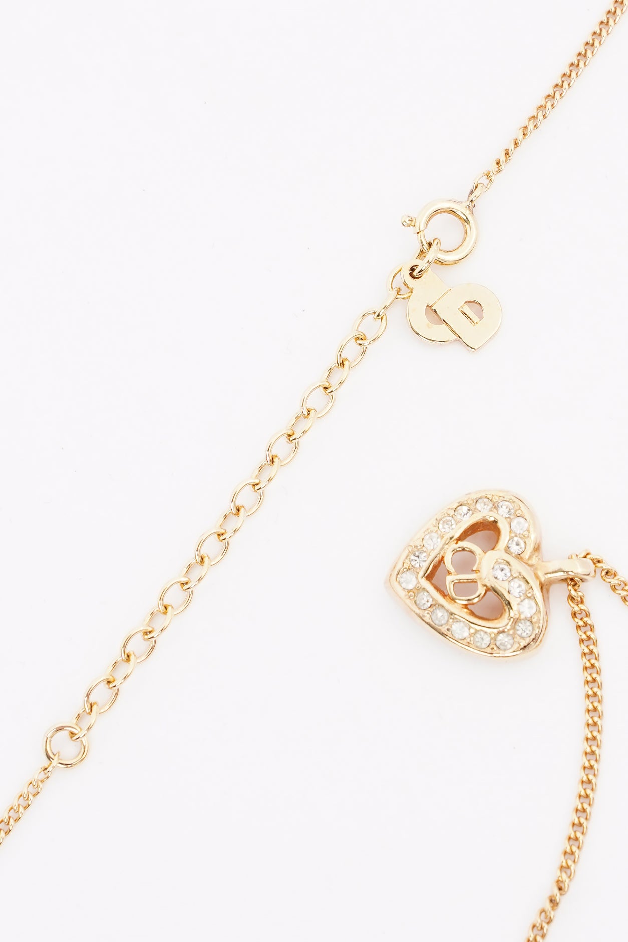 Christian Dior Heart Motif Necklace Gold Rhinestone