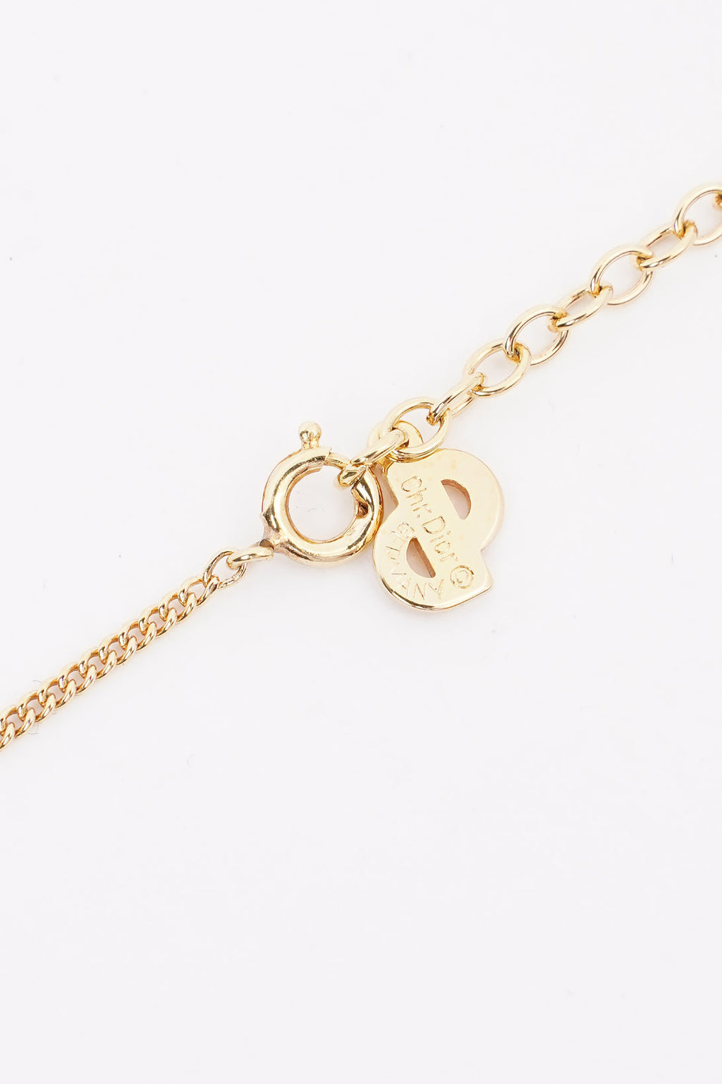 Christian Dior Heart Motif Necklace Gold Rhinestone