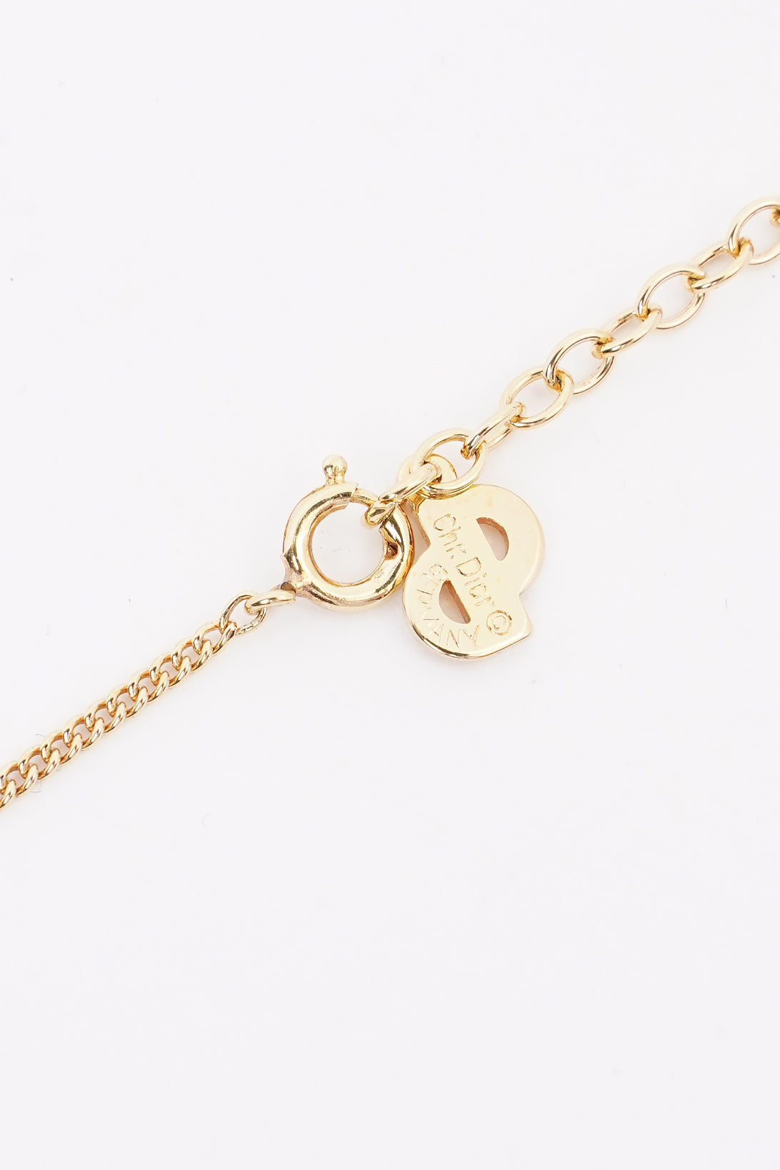 Christian Dior Heart Motif Necklace Gold Rhinestone