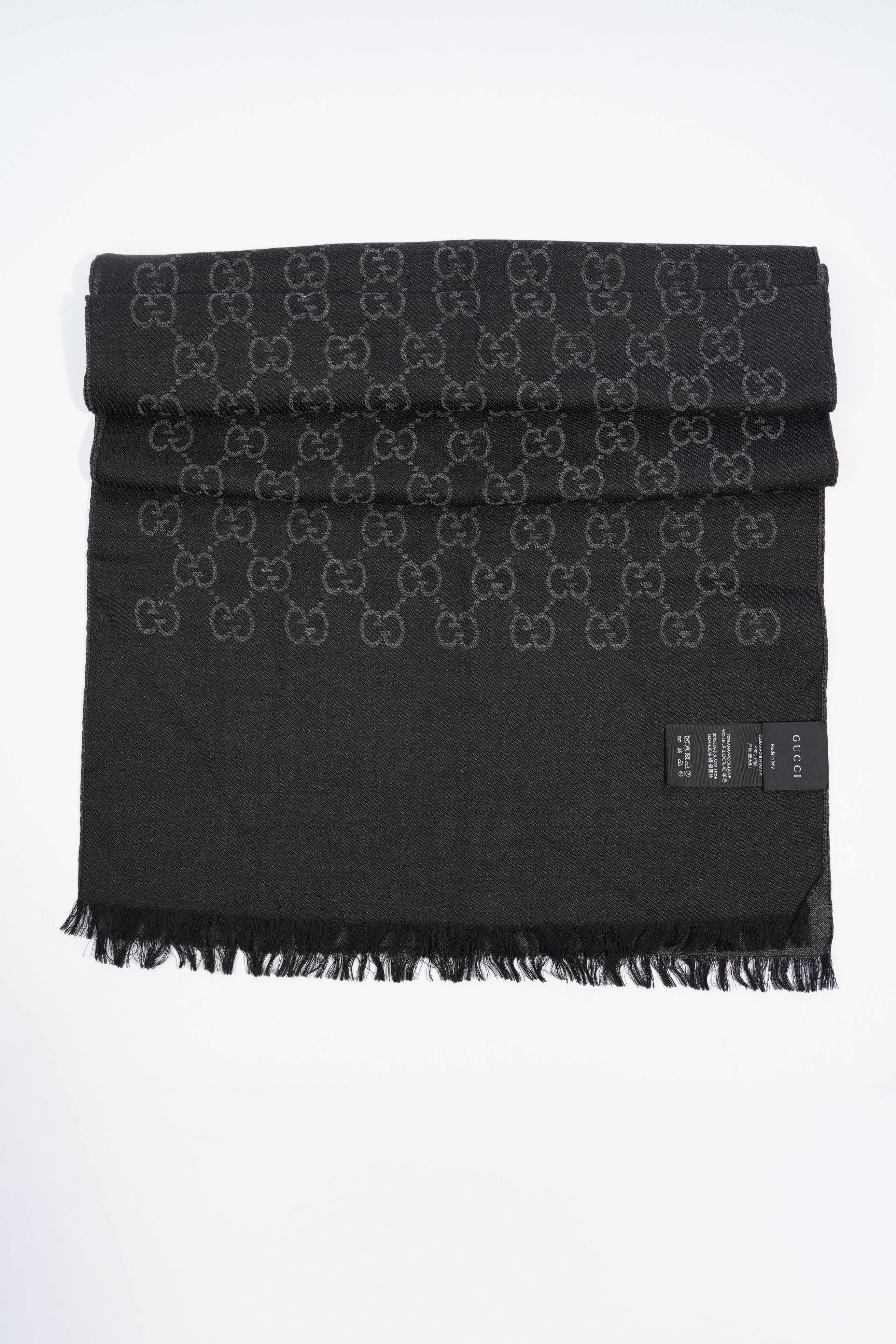 Gucci GG Wool Silk Stole Black / Dark Grey Wool