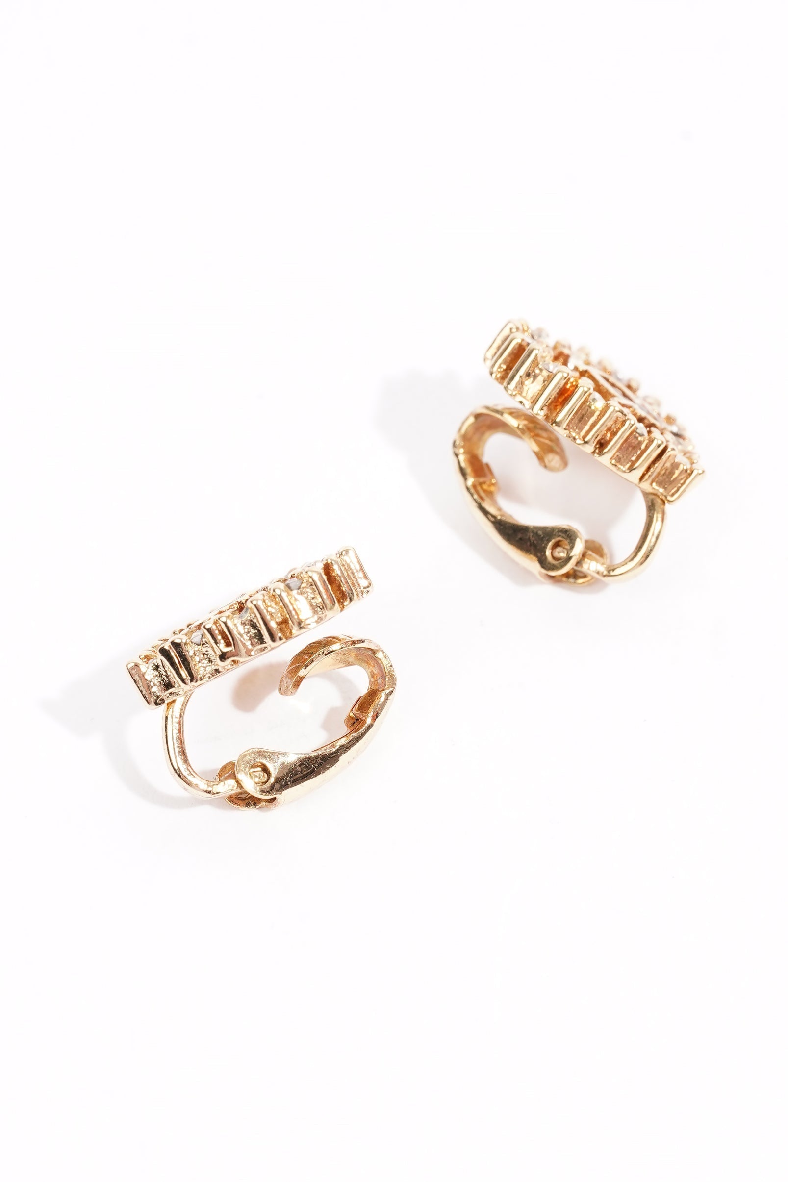 Christian Dior Heart Motif Earrings Gold Rhinestone
