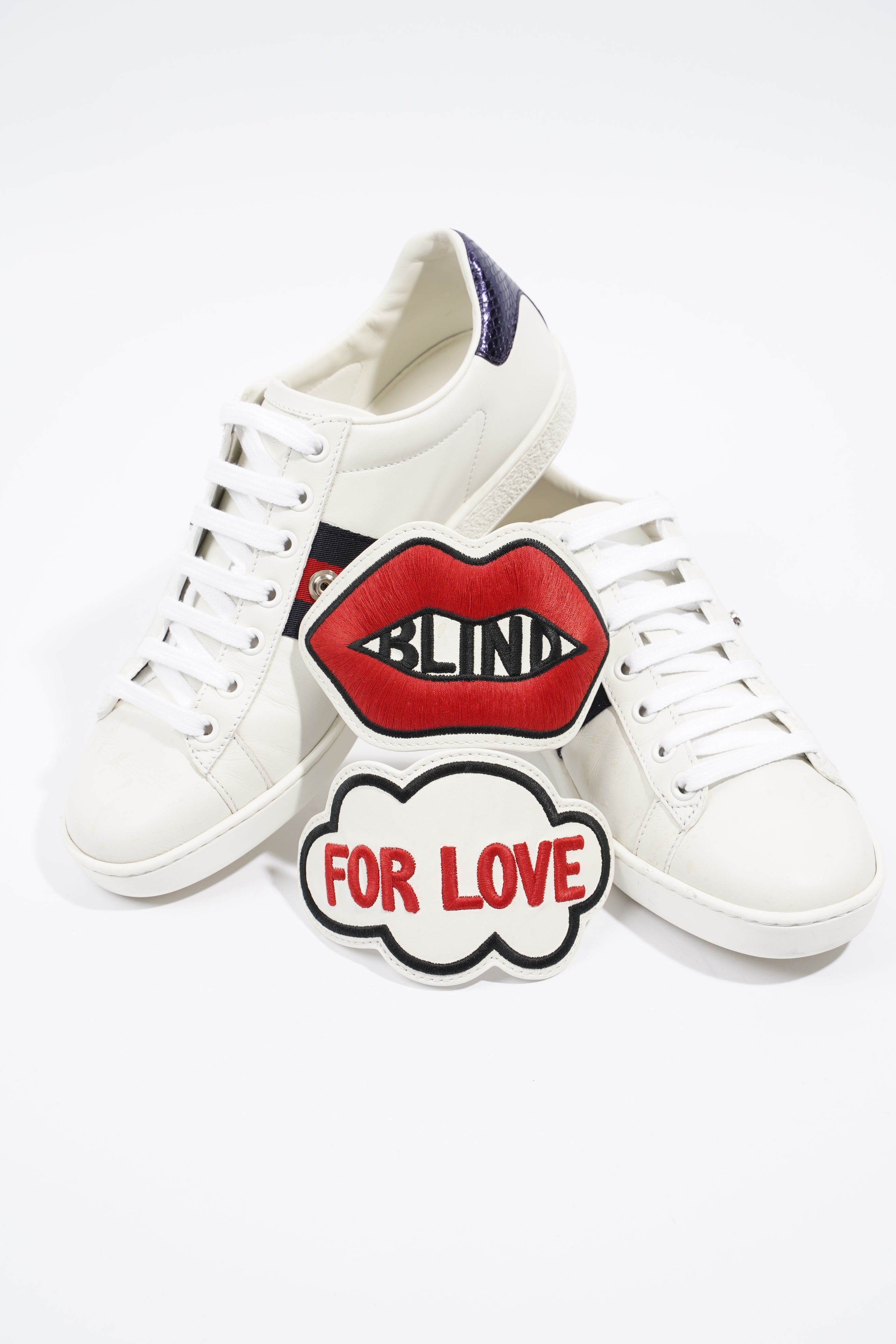Gucci Ace "Blind For Love" White / Red / Navy Leather EU 36.5 UK 3.5