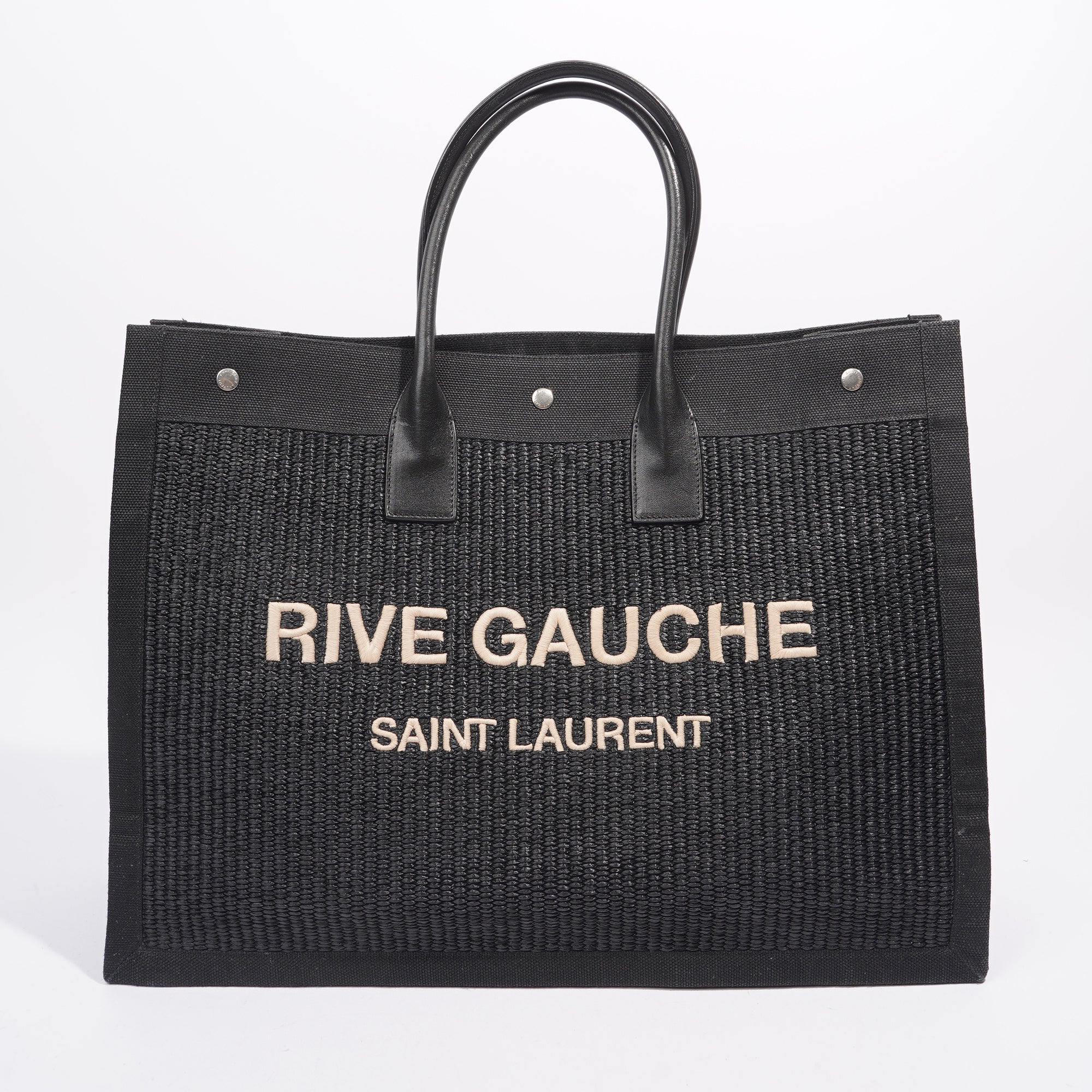 Saint Laurent Rive Gauche Tote Bag Black Wicker
